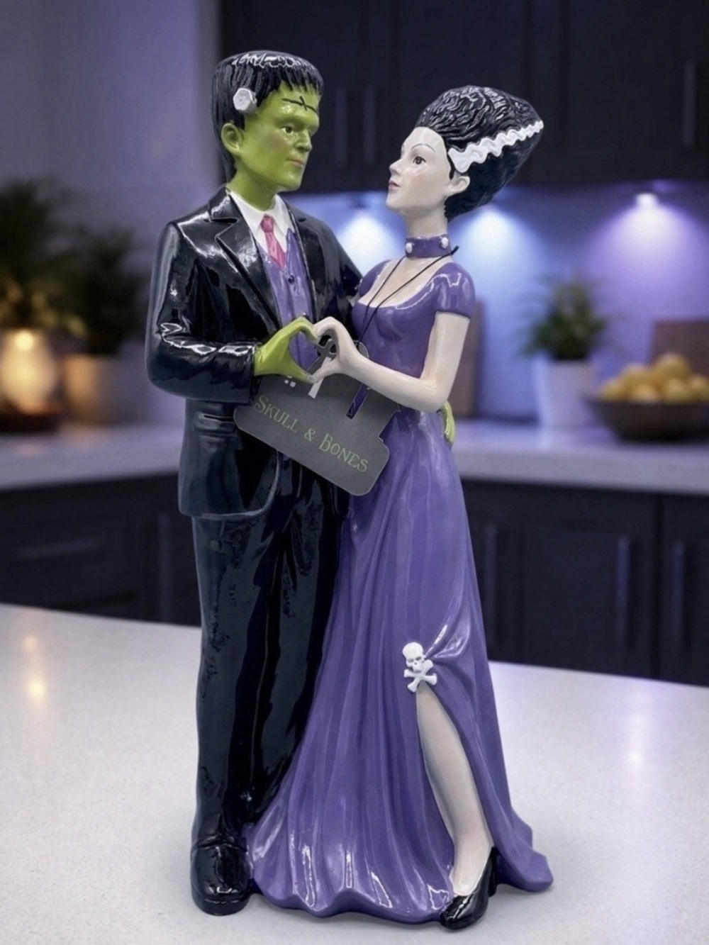 Frankenstein & Bride of Frankenstein Dancing and Giving Heart Hands Figurine 15"